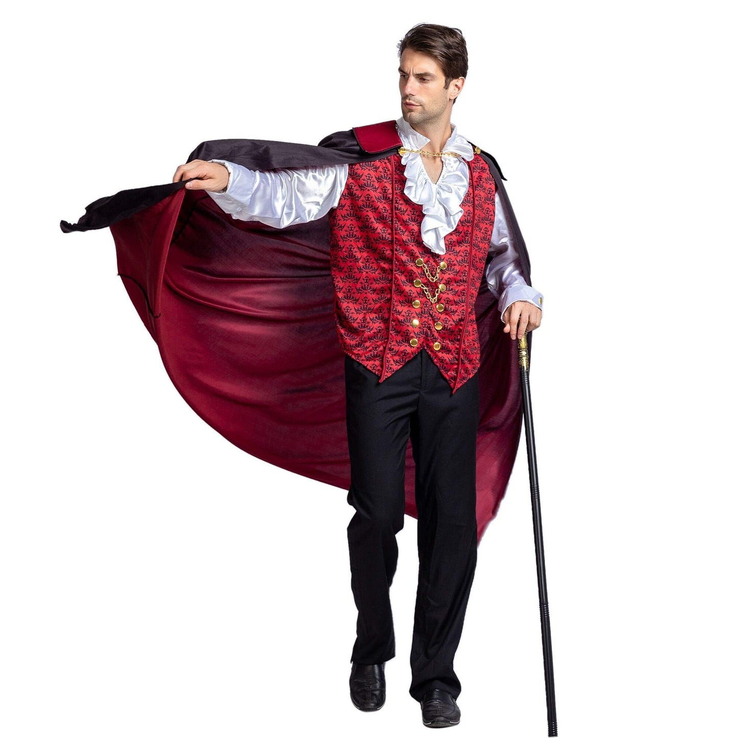 Disfraz Renacimiento Medieval vampiro espantoso lujo disfraz de Halloween para hombres juego de rol pecados Cosplay (rojo, Medium)