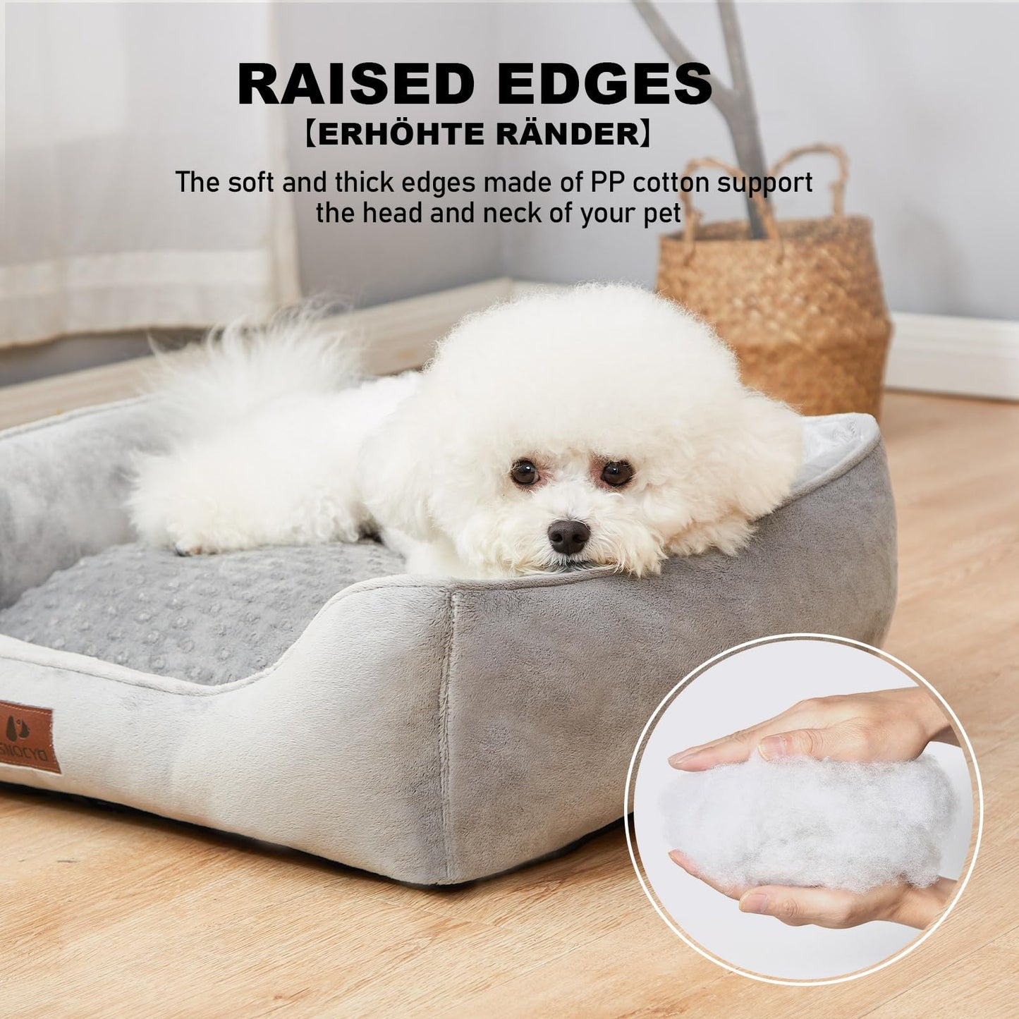 Snocyo Cama para Perros Pequeños y Gatos 55 x 45 x 16 cm, Cojín Lavable Con Funda Extraíble, Sofá Con Bordes Elevados, Mullida Con Puntos de Anclaje, Gris