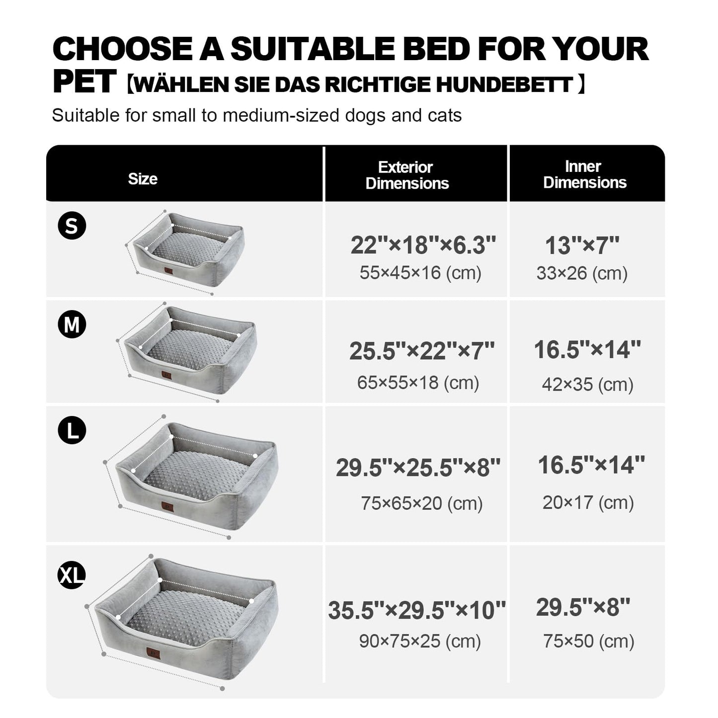 Snocyo Cama para Perros Pequeños y Gatos 55 x 45 x 16 cm, Cojín Lavable Con Funda Extraíble, Sofá Con Bordes Elevados, Mullida Con Puntos de Anclaje, Gris