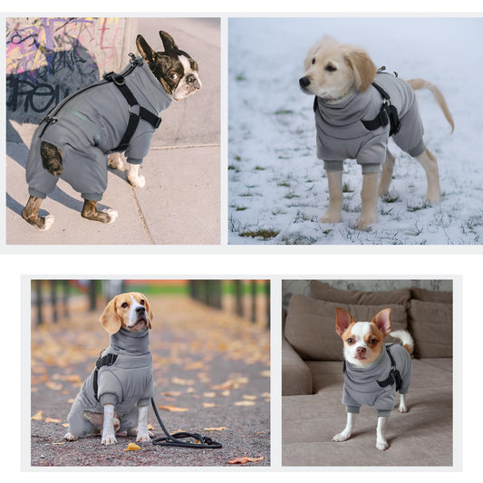 Abrigo de Invierno para Perros, Chaqueta Impermeable Perros Abrigadora de Invierno Ropa para Perros Pequeños y Medianos Chaleco Cálido Suave Arnés Cachorros con Anillas en D(Gris, S)