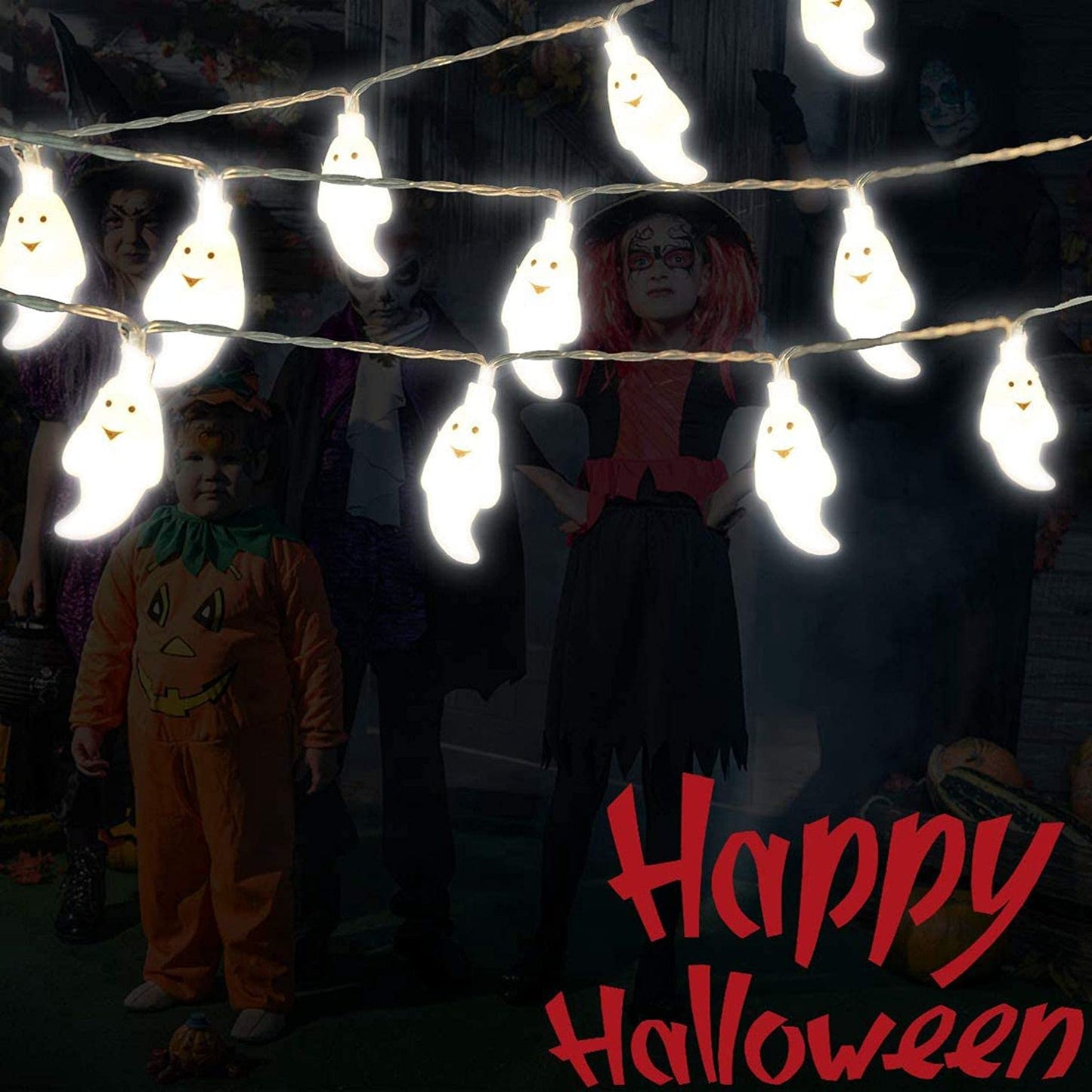 Cadena Luces Halloween, 3M 20 LEDs Luces de Decoración de Halloween,Fantasma Cadena de Luces a Batería,Fantasma String Light, Halloween led String Lights, lámpara de decoración de Halloween