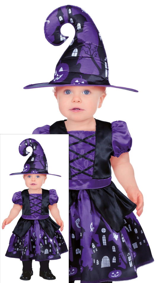 Disfraz de Brujita Lila Mágica para Bebé Niña - Disfraz Halloween de Bebé con Sombrero de Bruja 18-24 Meses