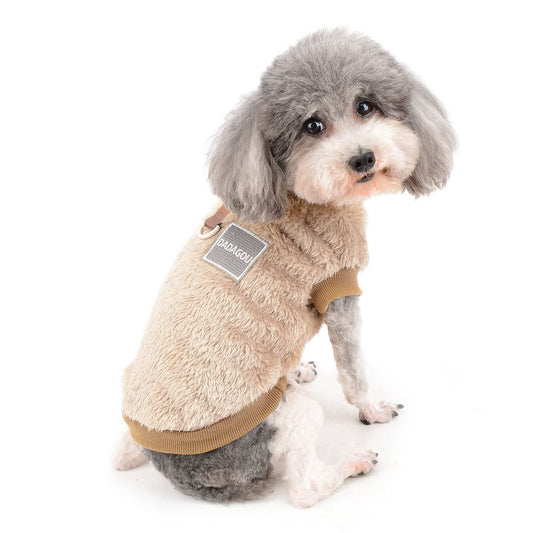 Abrigo Chaqueta para Perros Pequeños Invierno Ropa de Forro Polar Cálida Suave Mullida Jerséis para Cachorros con Anillo en D para Arnés Correa Ropa para Mascotas Chihuahua Gatos Marrón L