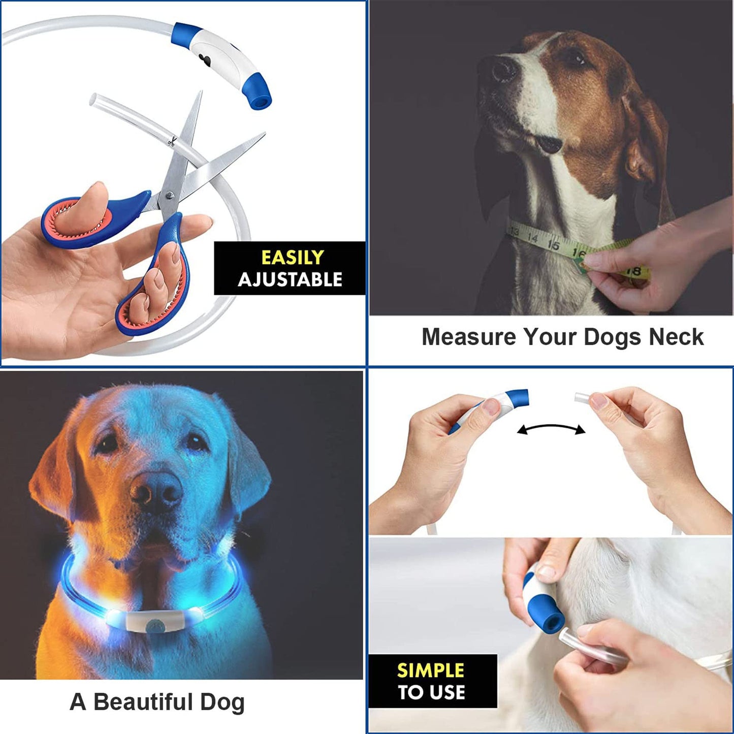 Collar LED Luminoso Perro, Collar de Perro de Seguridad Personalizado con USB Recargable, Ajustable Recargable 3 Modos, Collares LED para Perros Pequeños/Medianos/Grandes?Azul?