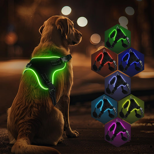 Correas Luminosas para Perros LED Recargables, Chalecos con 7 Colores + Almohadillas Ajustables, Adecuadas para Perros Pequeños, Medianos y Grandes