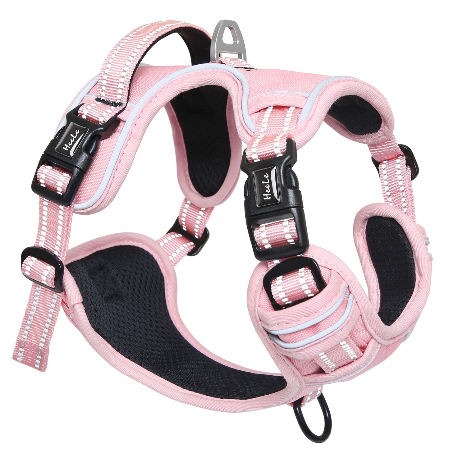 Arnés para Perro Mediano Arnes para Perro Chaleco Reflectante con 3 Hebillas de Liberación Pápida Arnés para Perro Ajustable, Mango Acolchado, Confort, Liberacion del Cuello, Rosa Claro, L