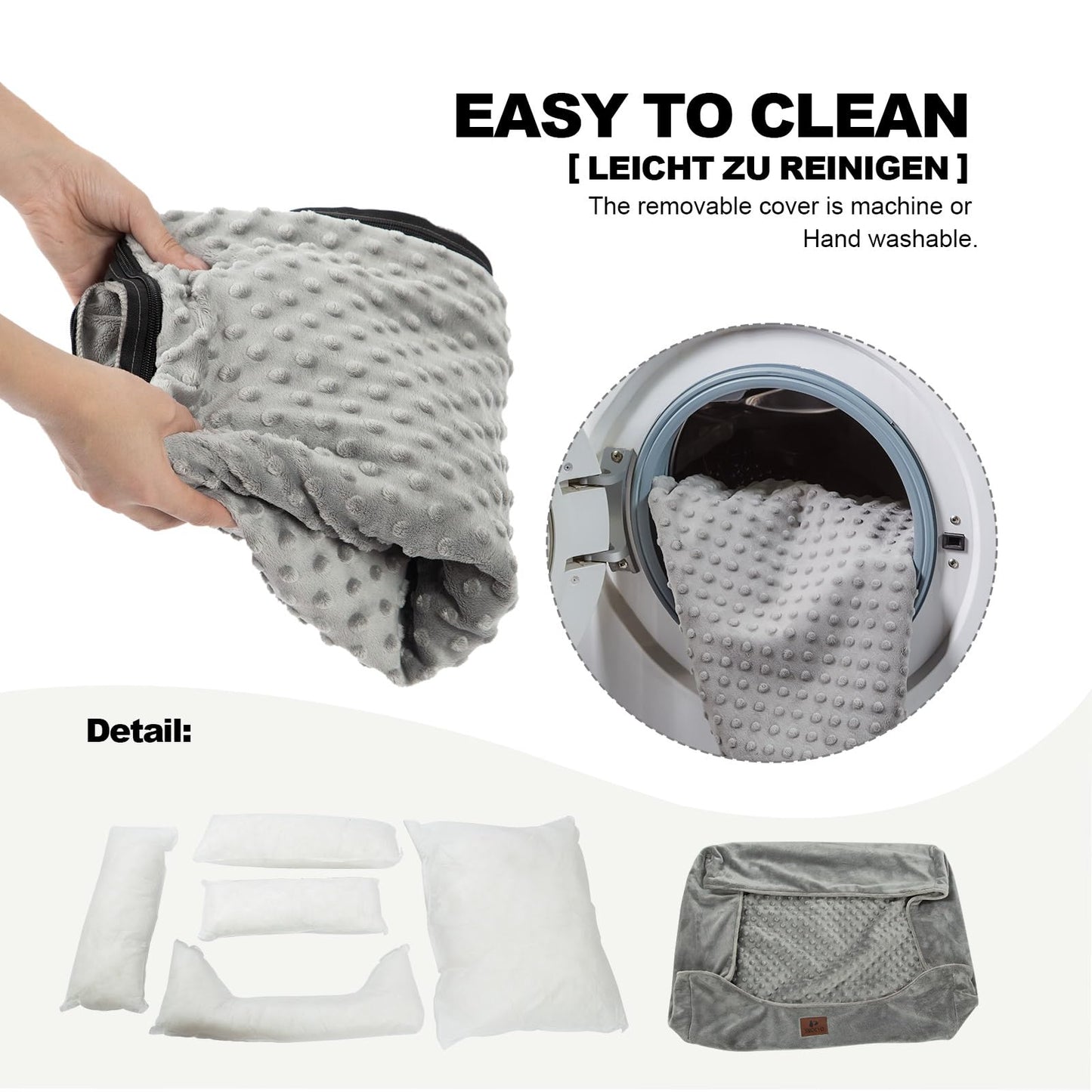 Snocyo Cama para Perros Pequeños y Gatos 55 x 45 x 16 cm, Cojín Lavable Con Funda Extraíble, Sofá Con Bordes Elevados, Mullida Con Puntos de Anclaje, Gris