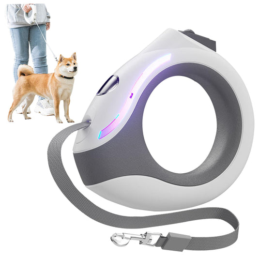 Genérica Correa Retráctil Para Perros 300 cm Blanca con Linterna Recargable Mango Ergonómico Redondo Correa de Perro con Cerradura Segura y Resistente
