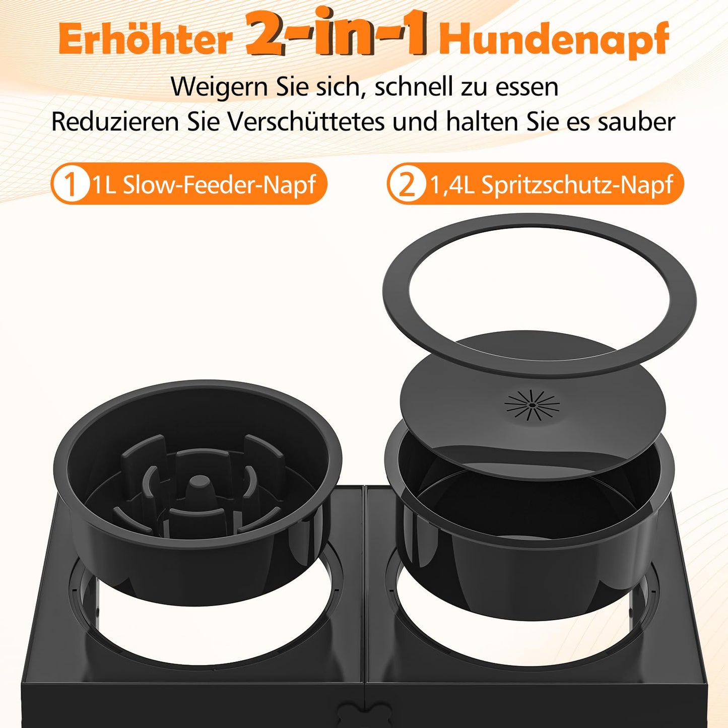 X XBEN 3-in-1 Comedero Perro Elevado de 5 Alturas Ajustables, 1,4L Bebedero Perro Antigoteo, 1L Comedero Antivoracidad,Comederos Elevados para Medianos y Grandes,Plegable y Antideslizante