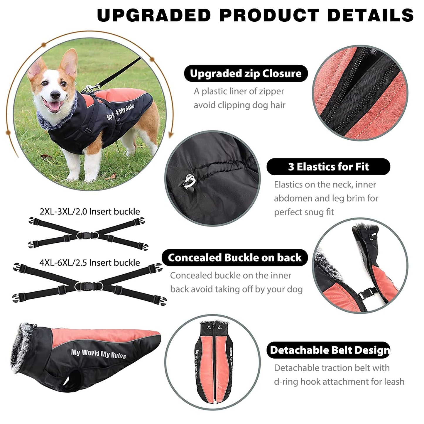 Abrigo para Perro de Invierno,Impermeable Chaqueta de Invierno para Perros con Arnés,Resistente al Viento,Ajustable,Reflectante Ropa para Mascotas Perros Pequeños, Medianos y Grandes