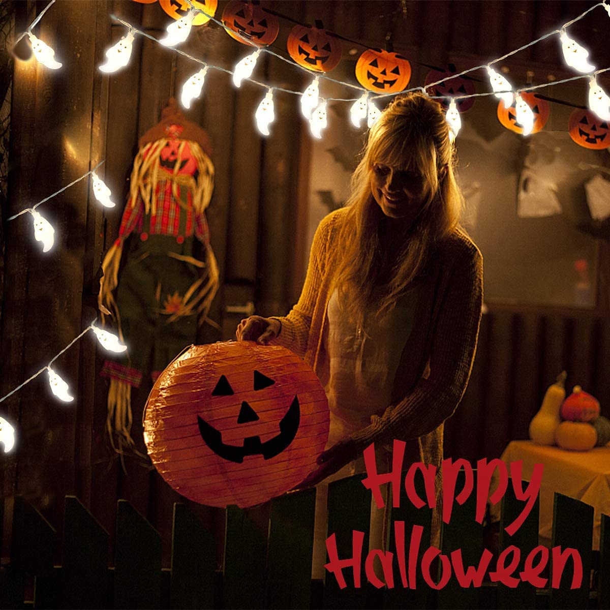 Cadena Luces Halloween, 3M 20 LEDs Luces de Decoración de Halloween,Fantasma Cadena de Luces a Batería,Fantasma String Light, Halloween led String Lights, lámpara de decoración de Halloween