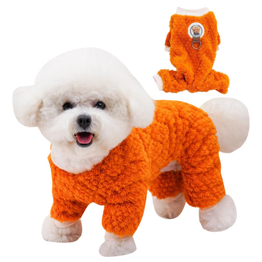 Abrigo Pijamas para Perro,Peluche de Cuatro Patas para Mascotas,Abrigo para Perros pequeños,Pijamas de Invierno para Perros Pequeños Ropa Cálida,cálido Suave para Mascotas (Naranja, L)