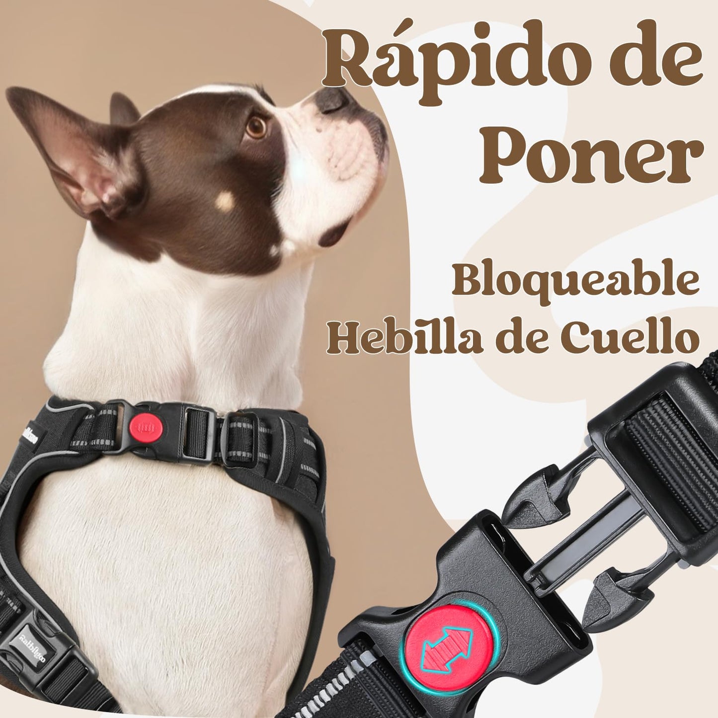 rabbitgoo Arnes Perro Mediano con 3 Hebillas, Liberacion del Cuello, Arnes Perro Ajustable con Asa y Clip Frontal, Arnés Antitirones para Perros Reflectante para Adiestramiento Correr, Negro, L