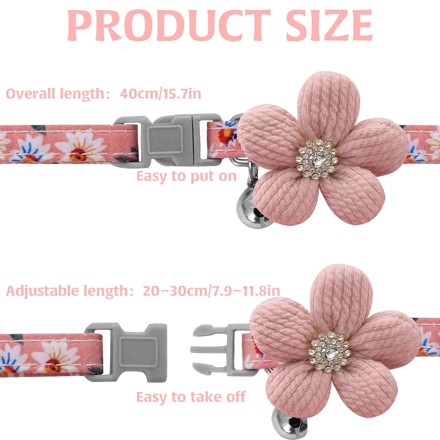 Collares de Perro pequeños para Perros Femeninos, Collar de Perro Rosa Floral,Collares de Perro para Perros pequeños, medianos y Grandes (Rosa, Cuello de 7.9 a 11.8 Pulgadas)