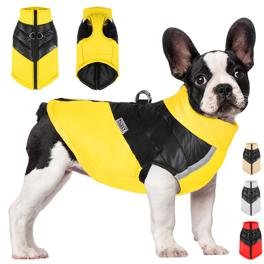Abrigo para Perros, Capa de la Chaqueta del Perro a Prueba de Agua, Chaqueta Cálida de Invierno para Perros Pequeños, Medianos, Ropa para Mascotas para Clima Frio（Amarillo, L）