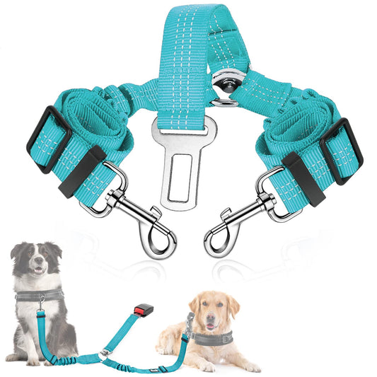 Cinturón de Seguridad Coche Perro, 2 Perros sin enredo Cinturón de Seguridad elástico Duradero para el Coche, Ajustable Reflectante Seguro Doble Perro Coche arnés Divisor para Viajar
