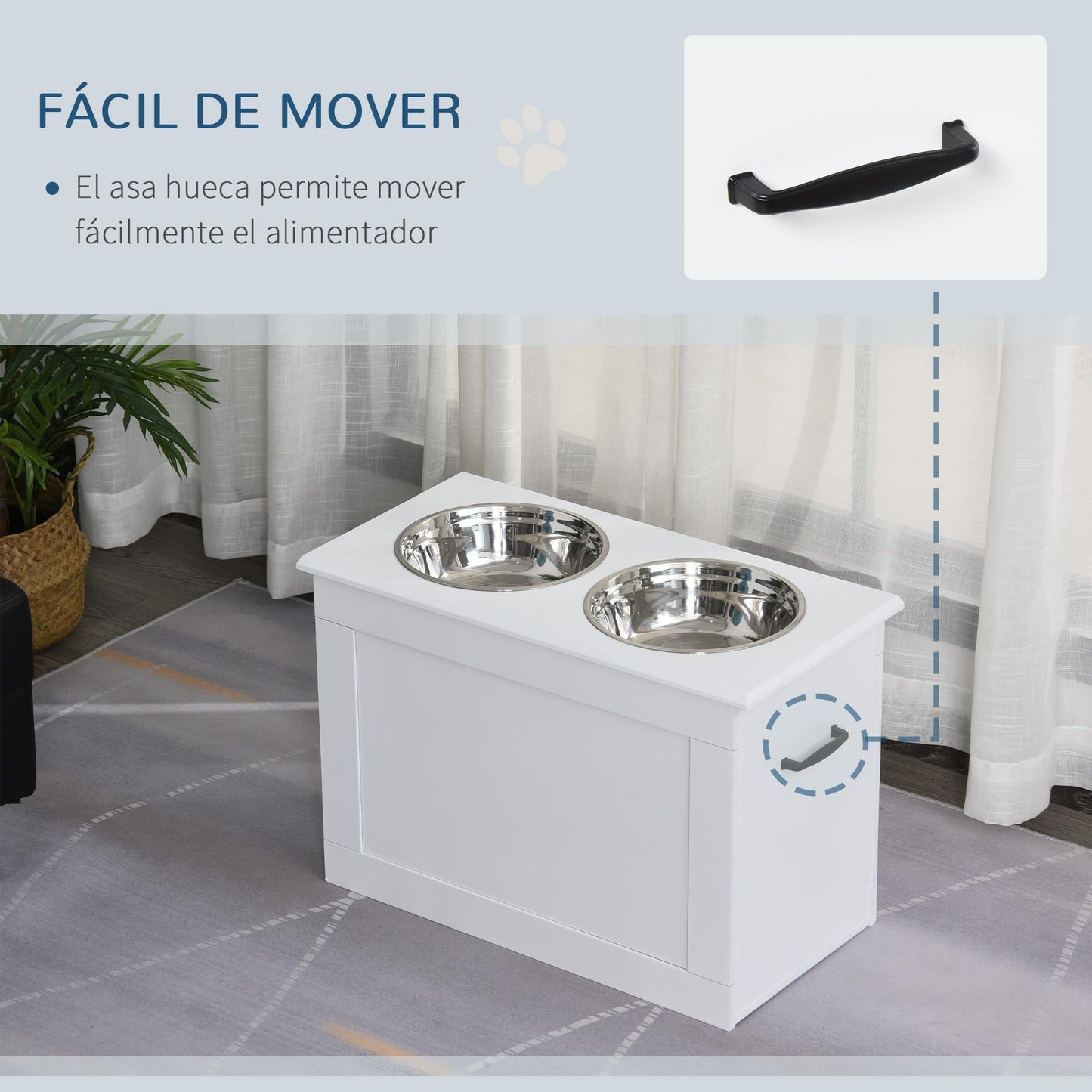 Comedero Perro Elevado con 2 Cuencos de Acero Inoxidable 2x2000 ml Comedero Elevado para Perros Grandes con Tapa Abatible y Almacenamiento Oculto Blanco