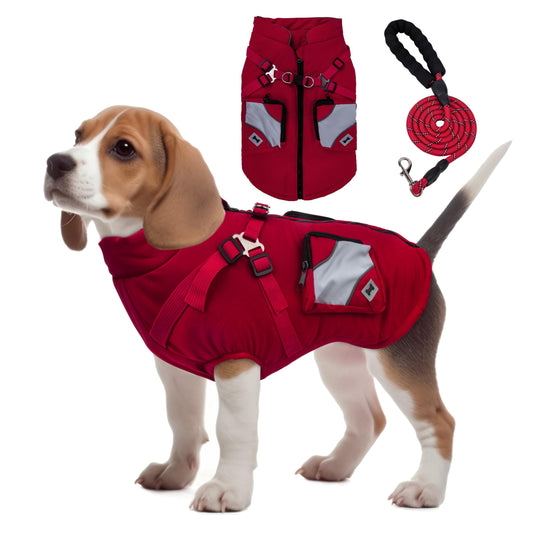 Ropa de Abrigo para Perro Pequeño con Correa, Chaqueta de Invierno, Regalos (XXL, Rojo)