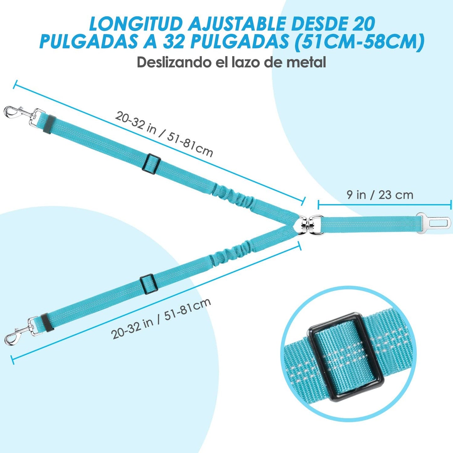 Cinturón de Seguridad Coche Perro, 2 Perros sin enredo Cinturón de Seguridad elástico Duradero para el Coche, Ajustable Reflectante Seguro Doble Perro Coche arnés Divisor para Viajar