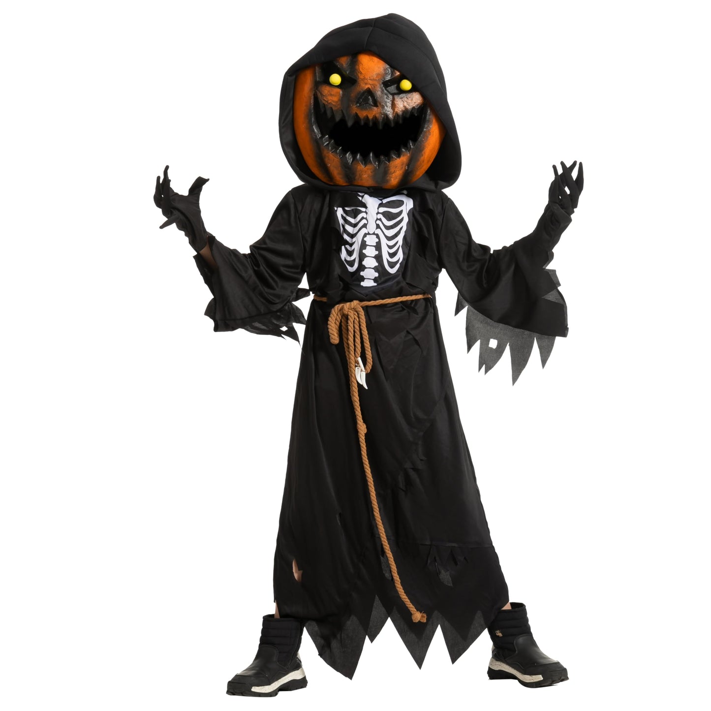 Disfraz de espantapájaros y calabaza para niño de Halloween con cabeza de calabaza para cosplay y juegos de rol (extragrande (12-14 años))