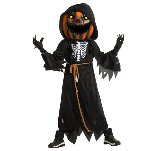 Disfraz de espantapájaros y calabaza para niño de Halloween con cabeza de calabaza para cosplay y juegos de rol (extragrande (12-14 años))