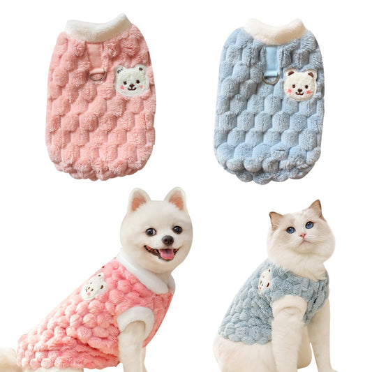 Abrigo 2 Piezas Jersey Para Perro Pequeño, Felpa Caliente en Invierno, Lindo y Suave Ropa Cómoda Para Perros y Gatos (Rosa, Azul)