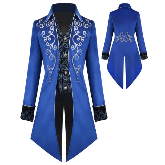 Disfraz Chaqueta steampunk vintage para hombre, abrigo gótico, disfraz de carnaval, ropa medieval para hombre, disfraz de Halloween para hombre, azul, S