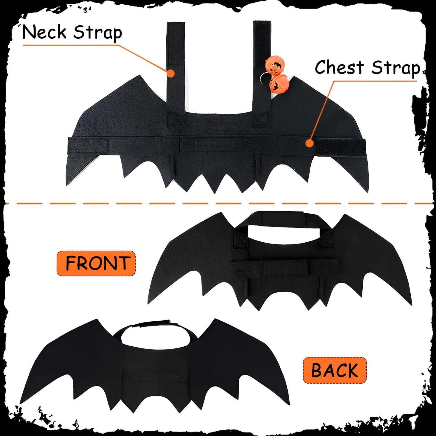 TFSZE Alas De Murciélago De Mascotas,Disfraz De Perro De Murciélago De Halloween, con Campanas De Calabaza,Alas De Perro,Halloween Gato Alas Ajustable,Adecuado para Juegos De rol-Talla L