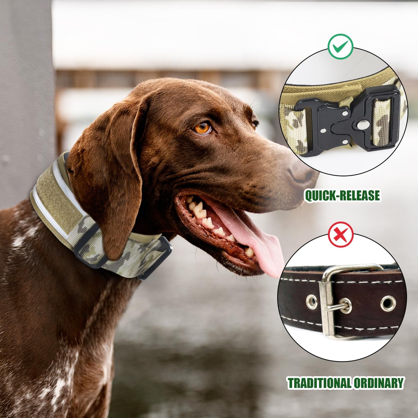 Collar Táctico para Perro Mediano y Grande Acolchado con Hebilla de Metal Liberación Rápida y 5cm Ancho Ajustable Transpirable Resistente Collar para Perros con Reflectante