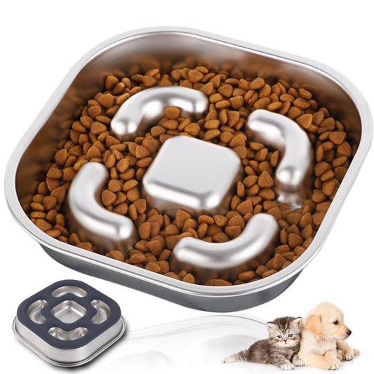 Comedero para Perro Mascotas de Acero Inoxidable,Comedero Lento para Perros,Comedero Perro Antivoracidad para Mascotas Medianas y Grandes, Plato Interactivo, Evita la Ansiedad