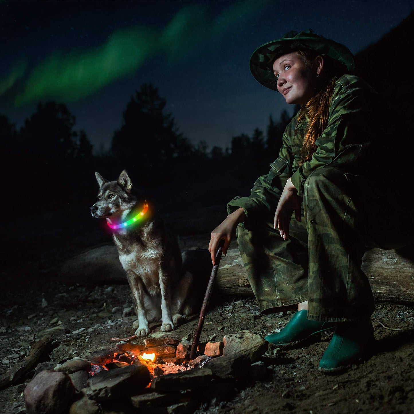 NOVKIN Collar LED para perro, recargable, RGB que cambia de color, luces impermeables que hacen que la mascota sea visible y segura para caminar por la noche, al aire libre, camping, para perros