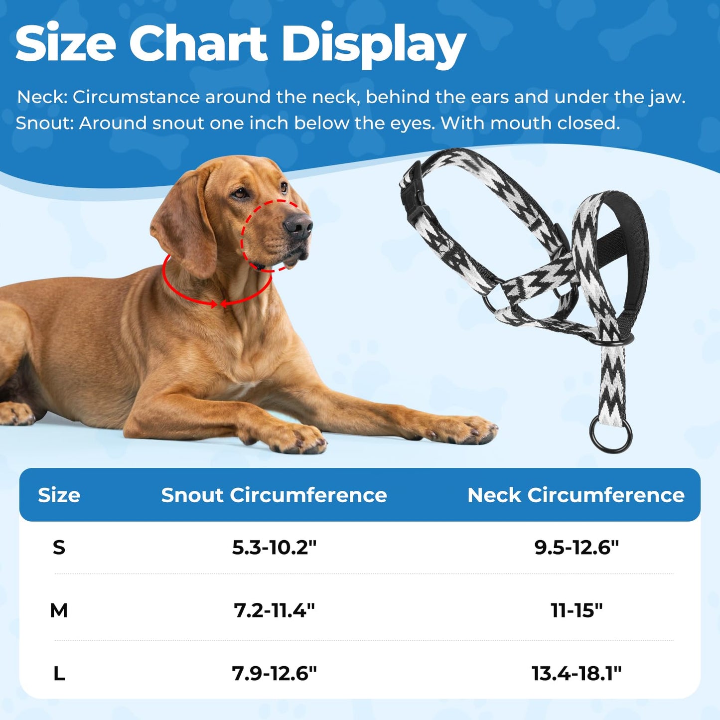 Adiestramiento canino antitirones Collar para Perros pequeños, medianos y Grandes, Collare de Cabeza con diseño de patrón de Letras, Ajustable y Ligero, Previene el tirón(S, Westilo Negro)