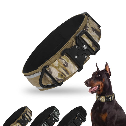 Collar Táctico para Perro Mediano y Grande Acolchado con Hebilla de Metal Liberación Rápida y 5cm Ancho Ajustable Transpirable Resistente Collar para Perros con Reflectante