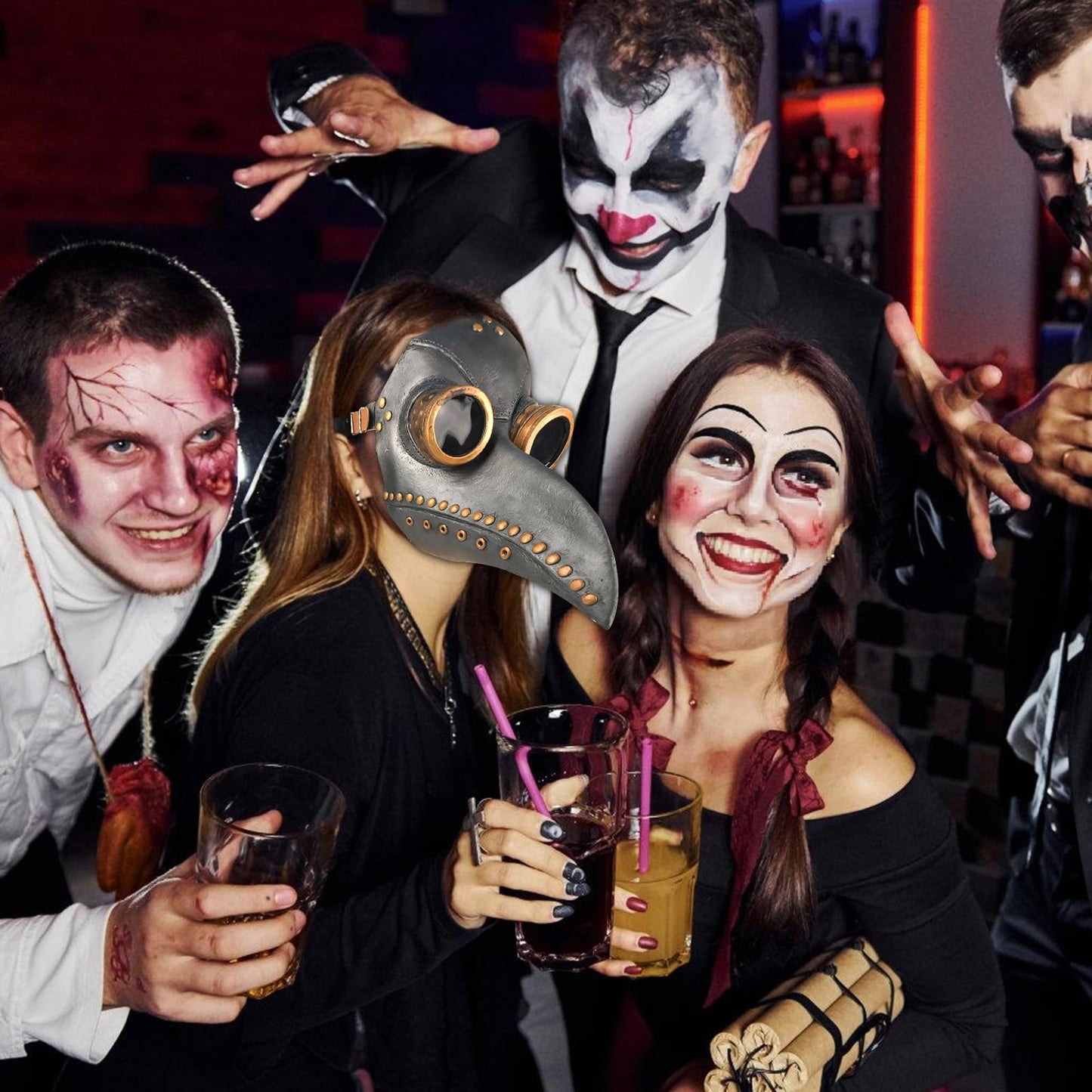 Disfraz Máscara de pájaro de médico de la peste para fiesta de Halloween, máscara de látex suave punk, máscara ajustable para fiesta de Halloween, accesorios de juego de rol (gris)