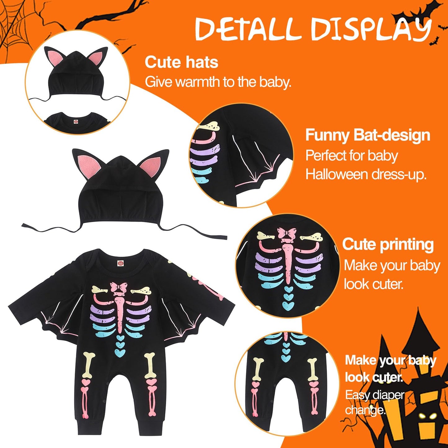 Disfraz Halloween Bebe, Disfraz Murcielago Bebe, Disfrazs Esqueleto Bebes, Disfraces Halloween Bebes, Traje Halloweens Bebé, Body Halloweens Bebé 9-12 Meses