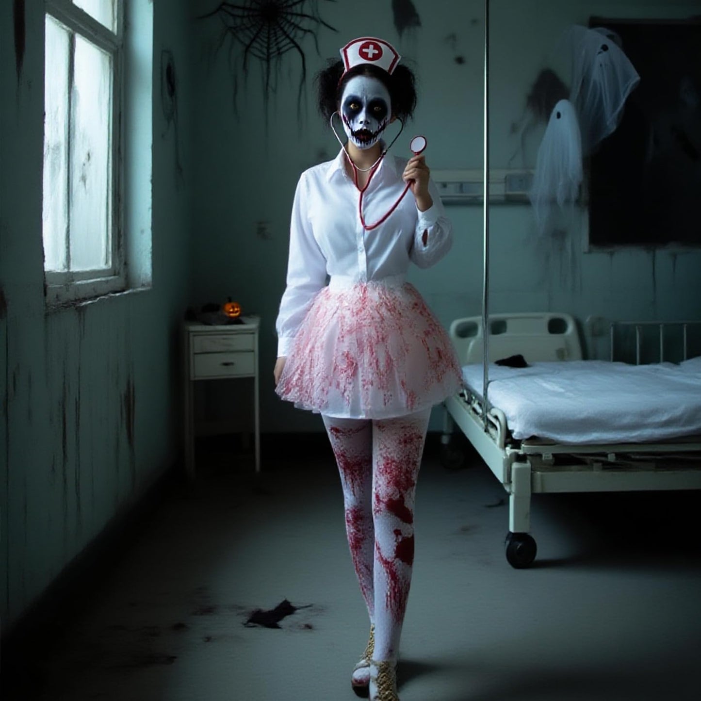 Disfraz Enfermera Halloween Zombi Traje Enfermera Zombie, Falda Tutu Ensangrentada Disfraz de enfermera de Zombi Para Mujer, disfraz de terror para carnaval