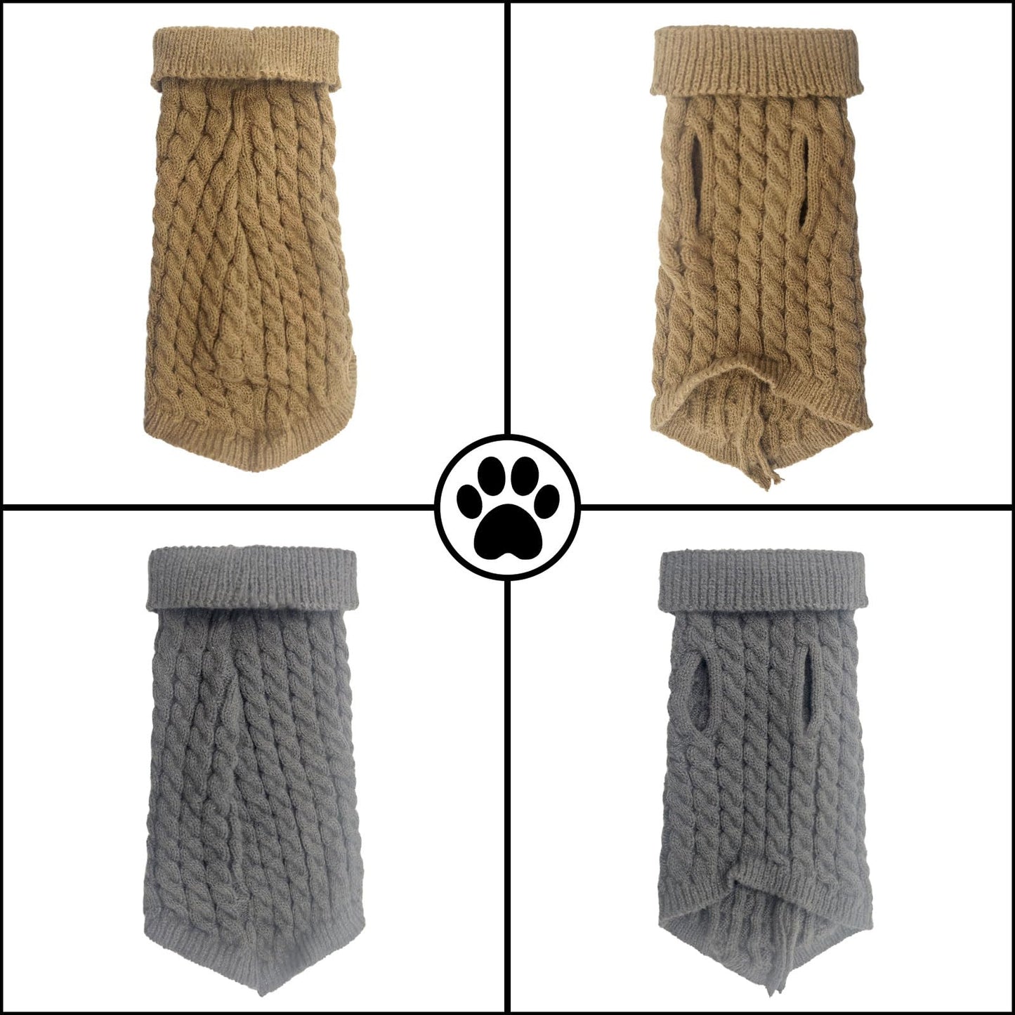Abrigo Suéter para perros, 2 unidades, cuello alto, jersey de punto de invierno, cálido, suave, elástico, ropa para perros pequeños, medianos y grandes, cachorros, gatos, juego en gris y marrón (M)