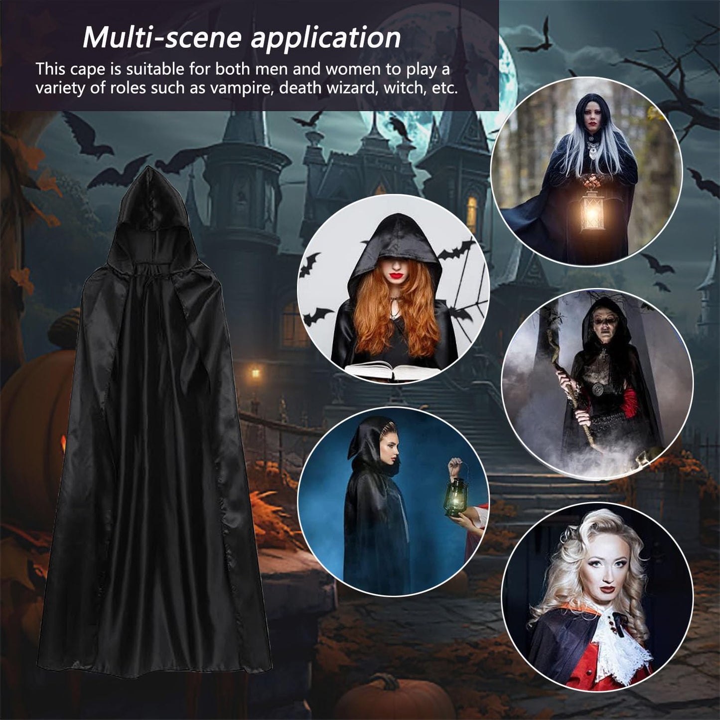Disfraz Halloween,Largo Capa con Capucha,Capas de Halloween para Adultos/Niños, Capa Disfraz Halloween, para Halloween, Carnaval, Mascarada（150）
