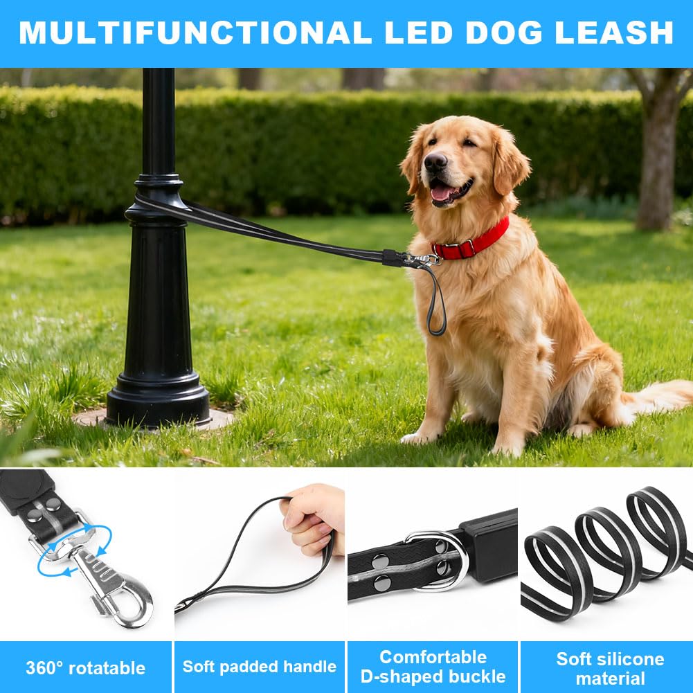 Correa led para Perros 1.2 M, Correa Reflectante Recargable, con 12 Modos Luz, Recargable USB, Ideal para Paseos Nocturnos con Mascotas Grandes Medianas Pequeñas