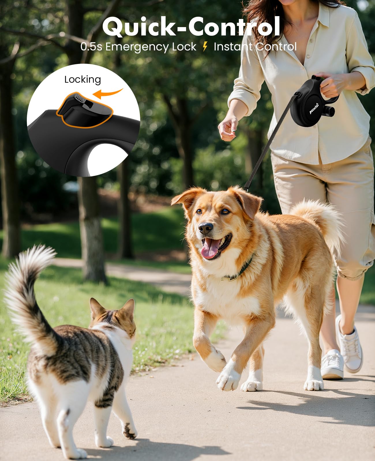 Correa Perro Extensible 8 Metros, Correa Larga Perro para 15-50 kg, 360° Antienredos,con Bolsas Higiénicas y Portabolsa|Paseo de Perros, Entrenamiento, días de Iluvia, Negro
