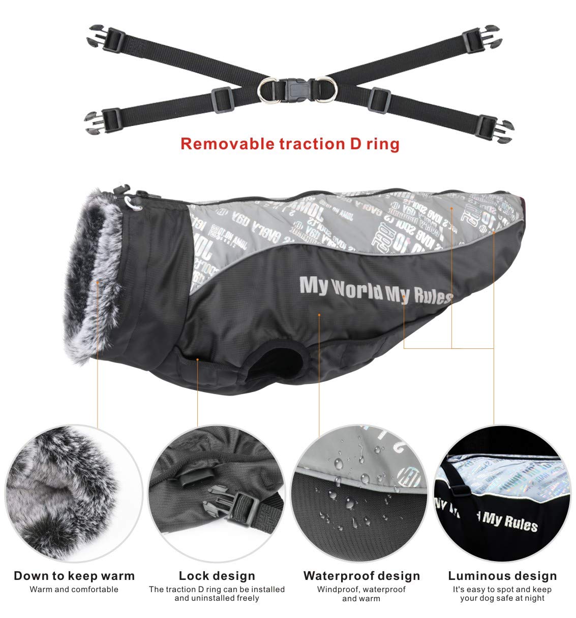 Abrigo para Perros Chaqueta cálida, Traje de Nieve Reflectante para Mascotas Deportes al Aire Libre Ropa Impermeable para Perros Chaleco para Perros Mediano Grande con Orificio para el arnés