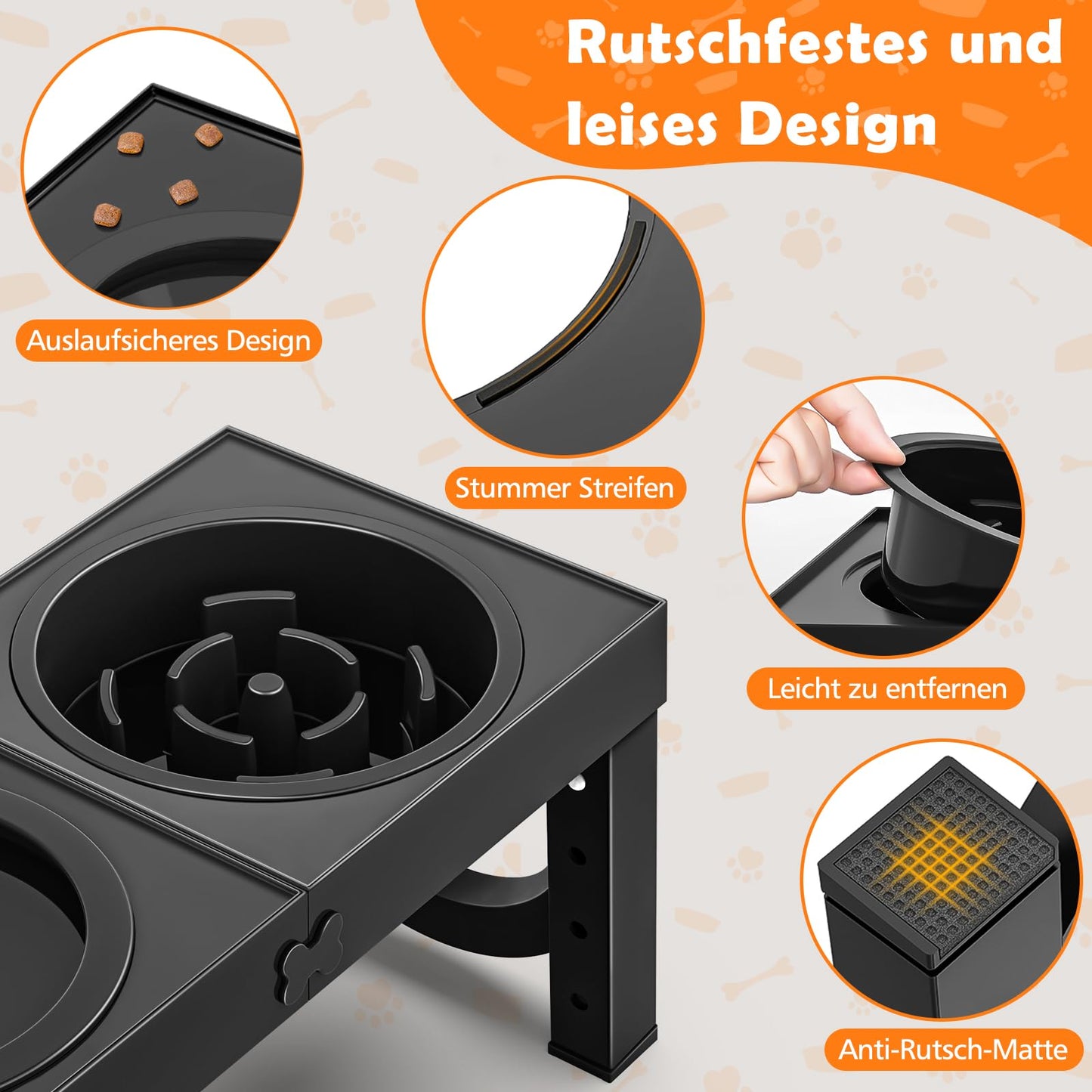 X XBEN 3-in-1 Comedero Perro Elevado de 5 Alturas Ajustables, 1,4L Bebedero Perro Antigoteo, 1L Comedero Antivoracidad,Comederos Elevados para Medianos y Grandes,Plegable y Antideslizante