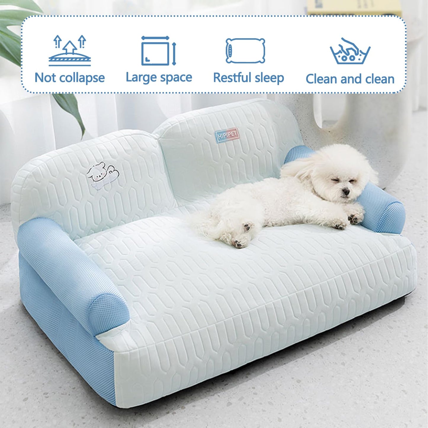 Galatée Cama Refrescante para Perros, Cama Ortopédica De Espuma, Funda Extraíble y Lavable, Sofá Cama para Mascotas con Laterales Acolchados, Cama Suave y Relajante para Gatos(M, Azul)