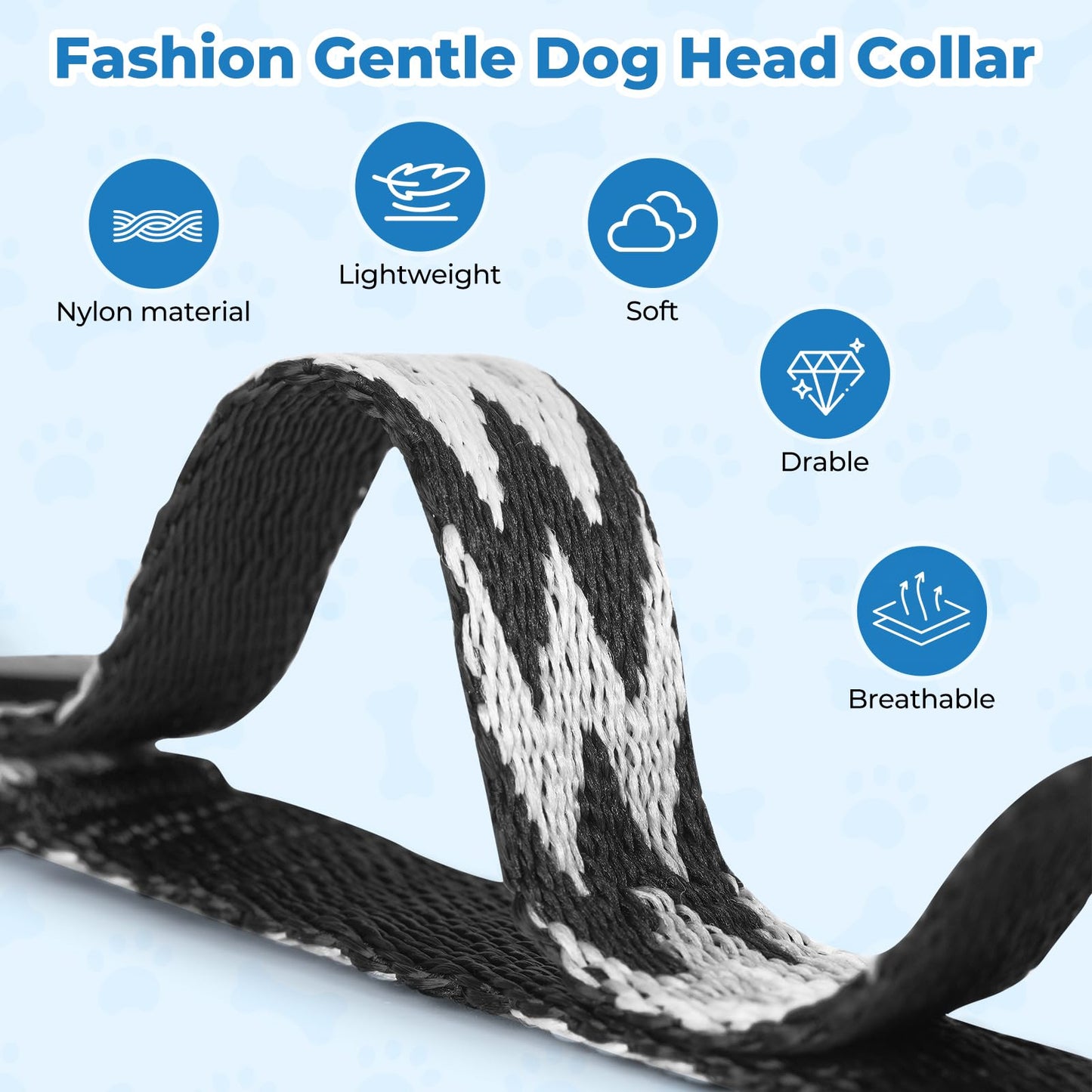 Adiestramiento canino antitirones Collar para Perros pequeños, medianos y Grandes, Collare de Cabeza con diseño de patrón de Letras, Ajustable y Ligero, Previene el tirón(S, Westilo Negro)