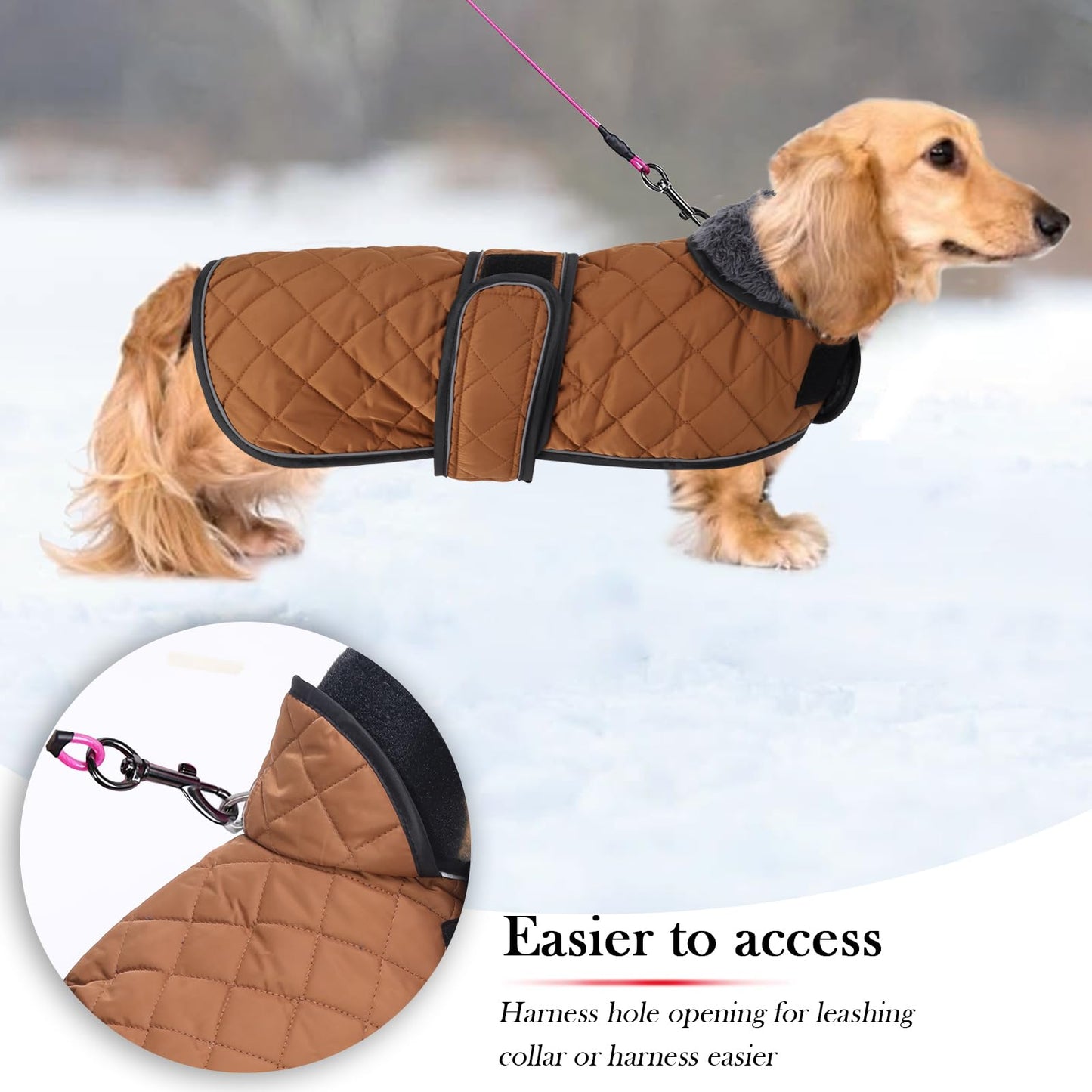 Geyecete Abrigo térmico de Invierno para Perro Salchicha,con Forro Polar cálido,Impermeable Ropa al Aire Libre con Bandas Ajustables e Agujero del arnés,para medianos/pequeña Perros - Marrón-M