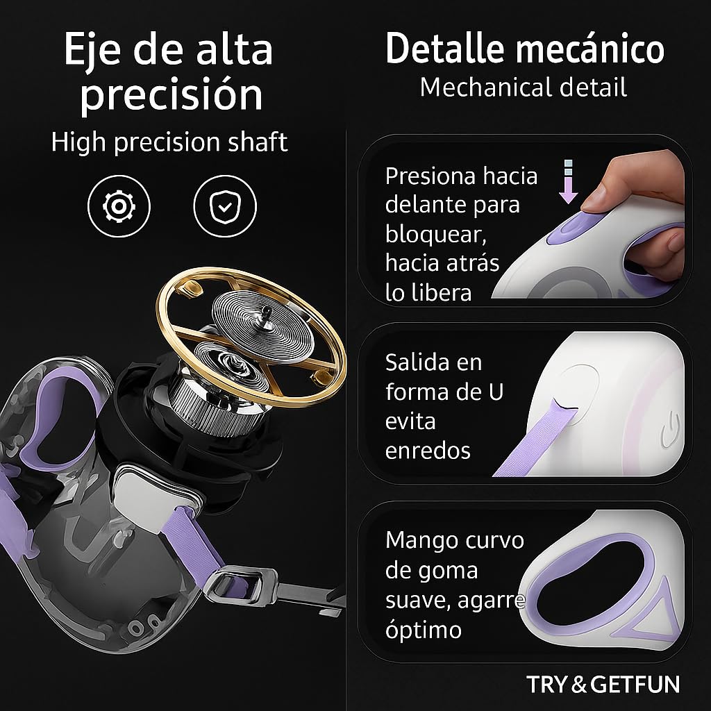 Correa Retráctil para Perro con Linterna LED – TRY & GETFUN – Extensible 3 m, hasta 50 kg, Seguridad Nocturna, Correa Perro Grande, Mediano y Pequeño