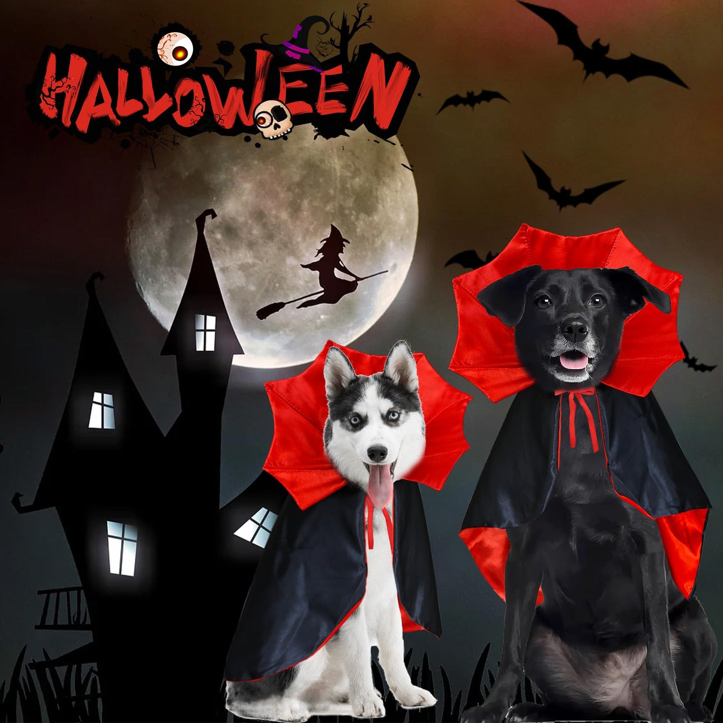 Disfraces de Halloween para Perro, Disfraz de Capa de Vampiro para Perro, Disfraz de Diablo, Capa de Vampiro, Disfraces de Halloween para Perros pequeños, medianos y Grandes, Mascotas (L)