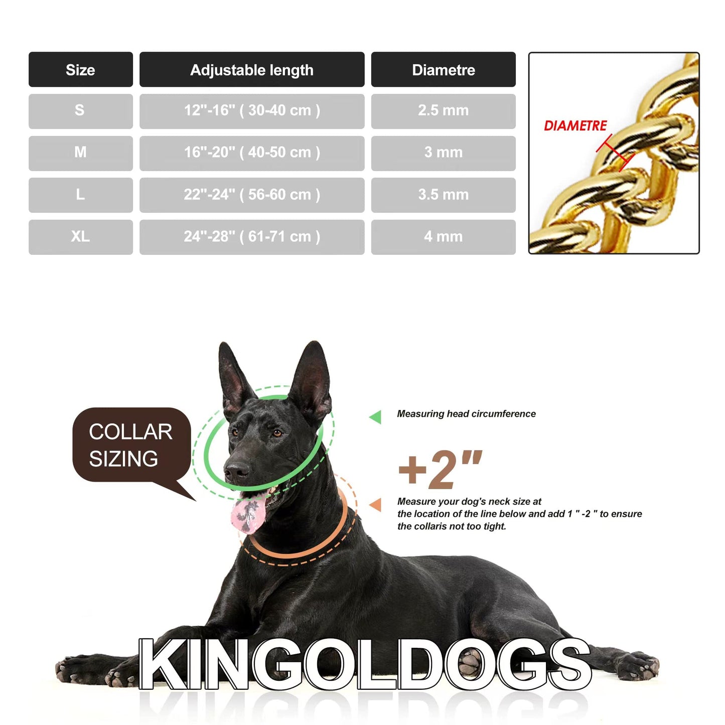 Collar de Perro de Acero Inoxidable de Oro de 18 Quilates, Ajustable, Collar de Perro de eslabones cubanos de Metal, a Prueba de masticación, Cadena de Doble Fila para Perros Grandes, pequeños y