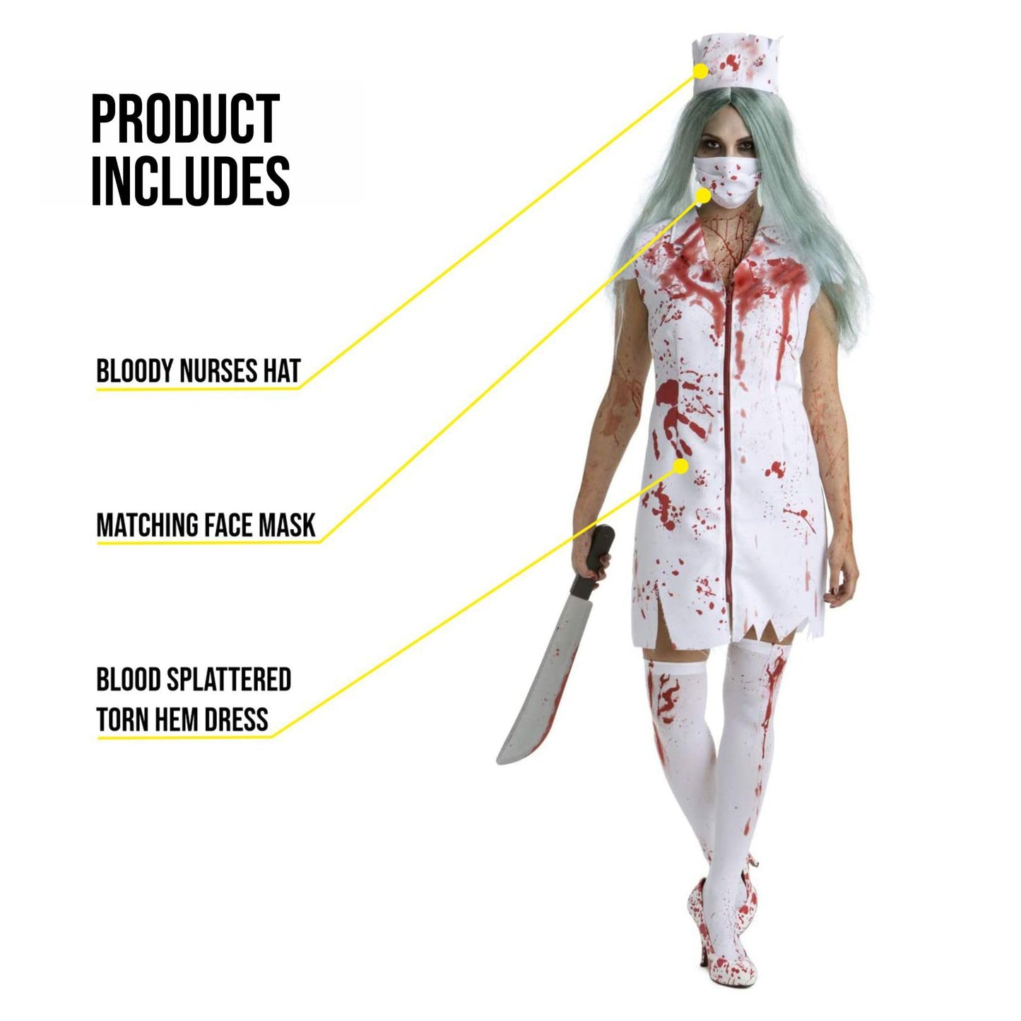 Disfraz Enfermera Sangrienta, Traje de Enfermera Zombie para Halloween, Disfraces de Miedo para Halloween, XL