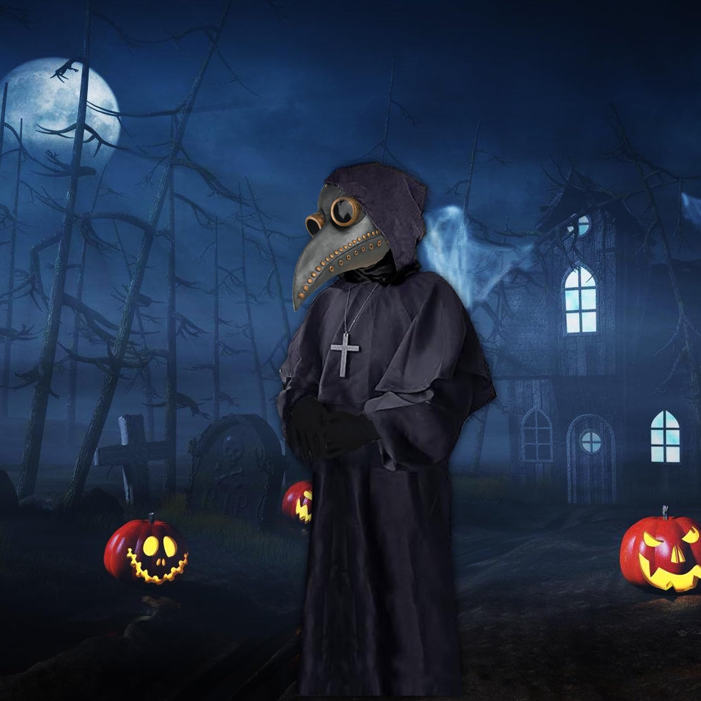 Disfraz Máscara de pájaro de médico de la peste para fiesta de Halloween, máscara de látex suave punk, máscara ajustable para fiesta de Halloween, accesorios de juego de rol (gris)